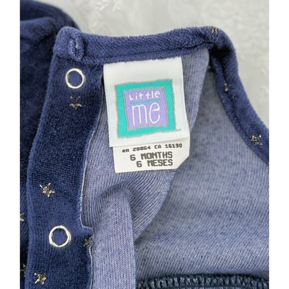 Little Me Baby Girl’s‎ Blue Velvet With Good Star Snap Romper Ruffles Size 6 Mo - Picture 5 of 8